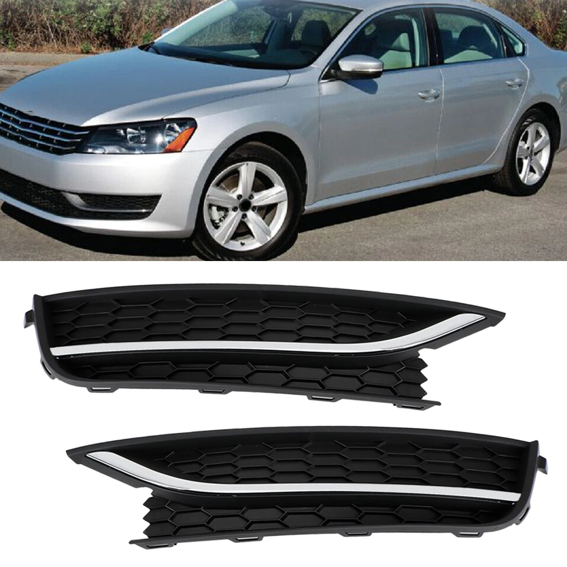 

1 Pair 561853665E 561853666C Front Fog Light Grill Trim Cover without Hole Fit for Volkswagen Passat 2012 2013 2014 2015