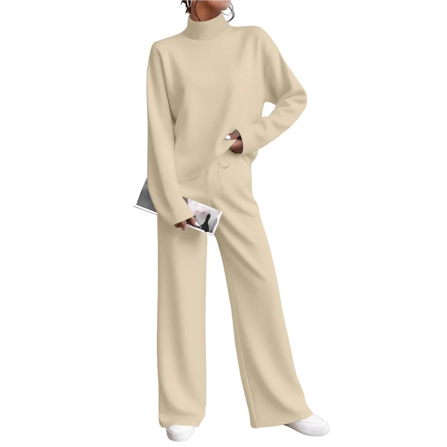 

【New style】's new fashion suit, solid color T-shirt and trousers, two-piece suit, round collar and long-sleeved trousers set
