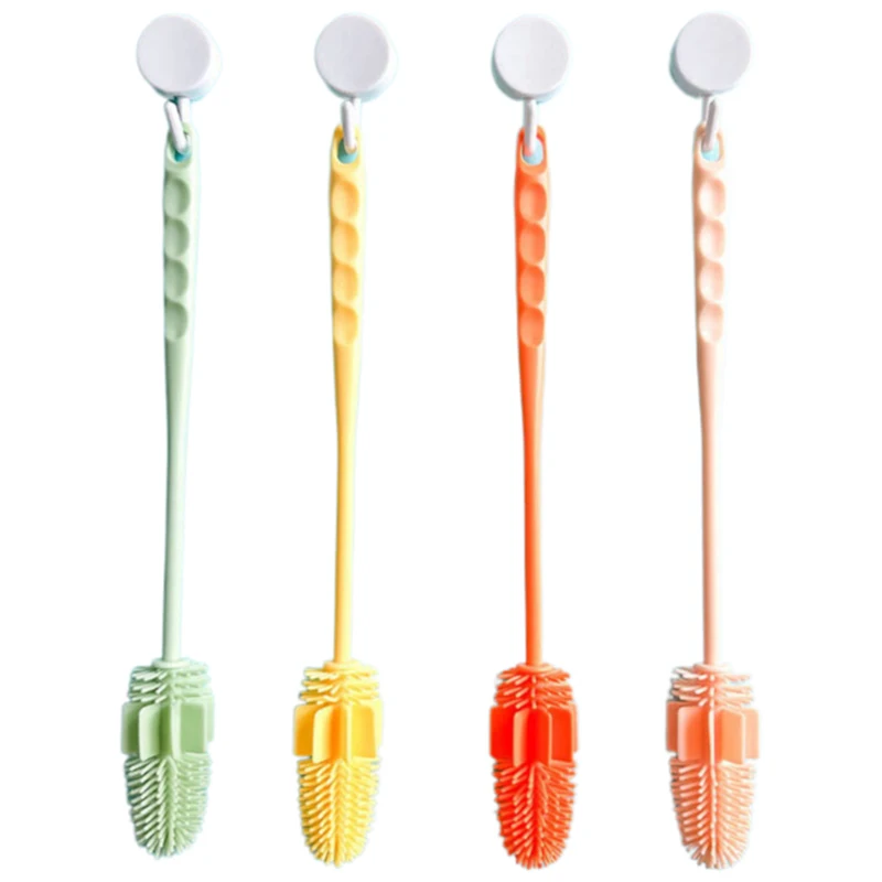 Long Handle Silicone Milk Bottle Brush Cup Scrubber Glass Cleaner Kitchen Cleaning Tool Drink Bottle Glass Cup Cleaning Brush