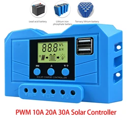 Regolatore di carica solare MPPT 30A 12V 24V 720W Regolatore di sistema di pannelli solari fotovoltaici con ricarica USB per batteria al litio GEL Lifepo4