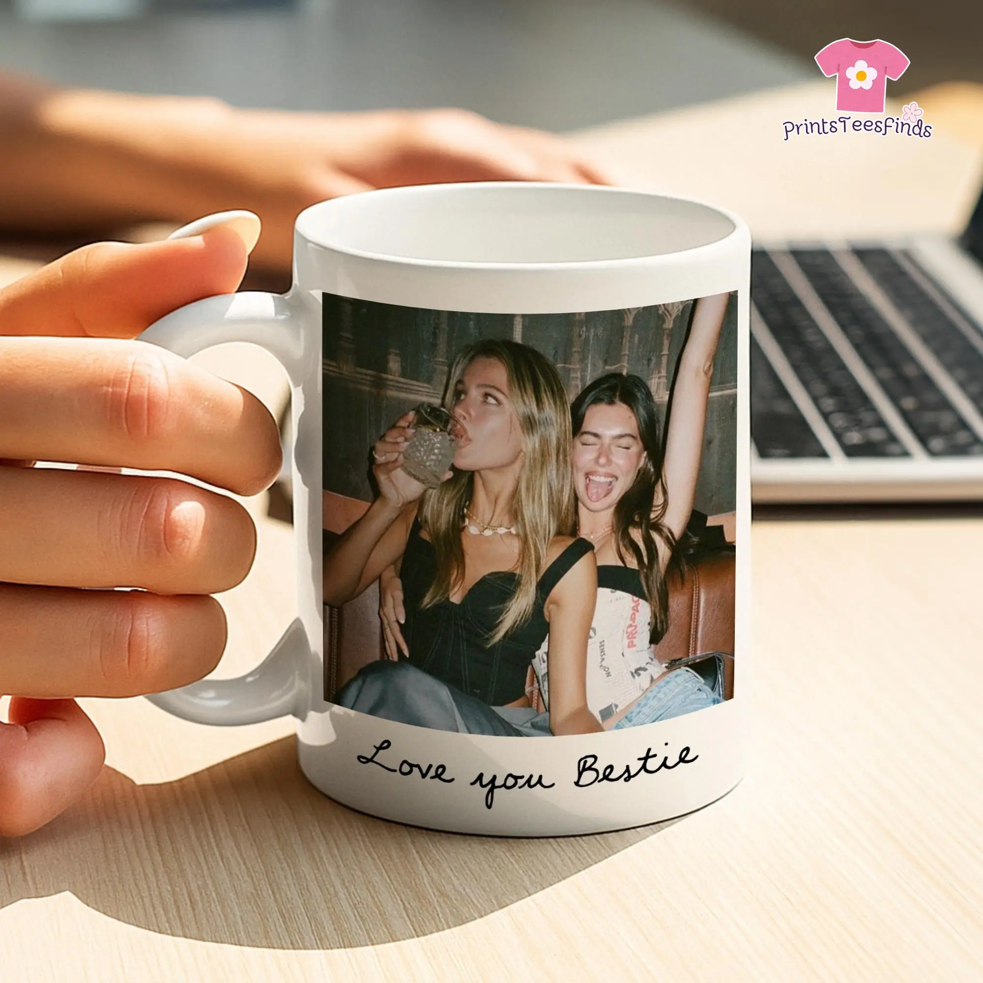 Personalisierte Tasse mit Foto für beste Freunde, personalisiertes Geburtstagsgeschenk für BFF, individuelle Tasse mit Foto als Freundschaftsgeschenk, Tasse für beste Freunde – Detail 1