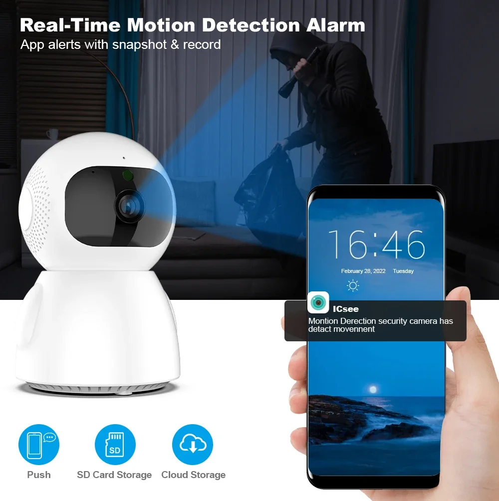 2K HD IP Camera Indoor WIFI Wireless PTZ Camera Automatic Tracking Home Security Camera Two-way Audio Baby Monitor iCSee APP