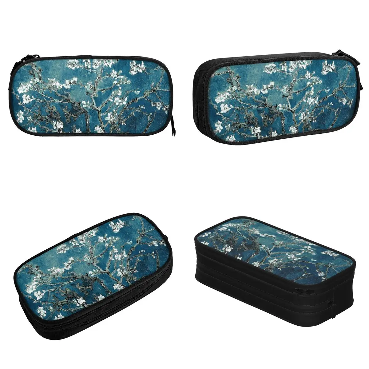 Vincent Van Gogh Almond Blossoms Dark Teal Pencil Case Pencilcases Pen Box Large Storage Bags School Supplies Gifts Stationery