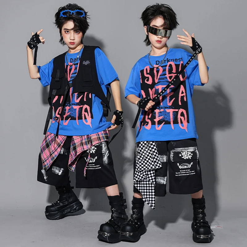Hip Hop Jungen Lose T-shirt Zerrissene Jeans Hosen Street Dance Shorts Mädchen K-pop Jazz Kostüm Kinder Kleidung Set kind Streetwear