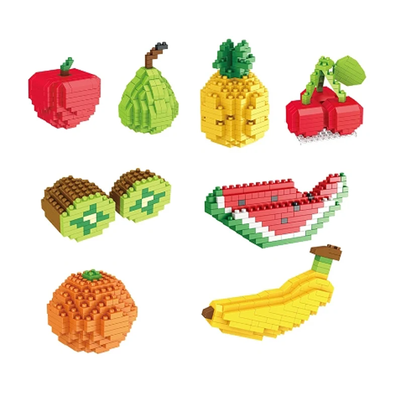 

DIY Mini Fruit Building Blocks 3D Model Apple Banana Cherry Home Decorations Children Educational Assembly Toys for Boys Girls