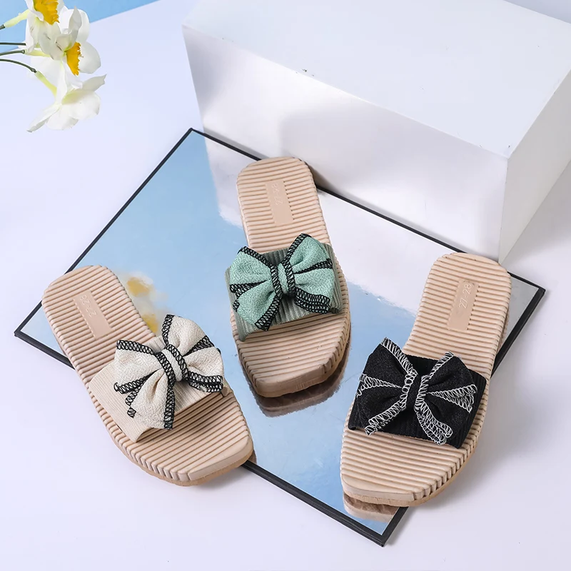 

Kids'Casual Shoes Slippers PU Leather Bow Beach Fashion Summer Shoes For Girls Soft Bottom Beige Black Shoes Size 25-36