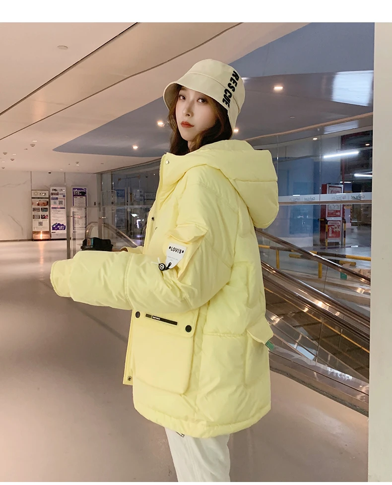 2022 Winter Down Cotton Jackets Women\'s Clothes Short Parkas Slim Hooded Warm Winter Coats Female Yellow Outerwear fp297