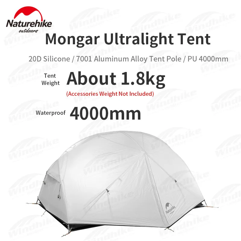 Naturehike Mongar 2 Persons Tent Waterproof 15D Nylon Fabric Camping Tent Ultralight Large Inner Space Tourist Tent With Mat