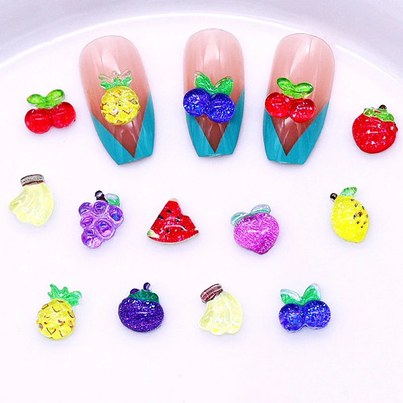 50 SZTUK Akrylowych Ozdób do Paznokci 3D w Kształcie Owoców, Wiśni, Truskawki, Akcesoria do Dekoracji Paznokci, Materiały do Manicure