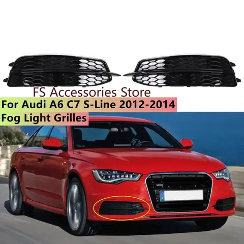 Pair HONEYCOMB Front Lower Bumper Fog Light Grille Grill For AUDI A6 C7 S-Line 2012-2014 Fog Light Cover 4G0807681D 4G0807682D