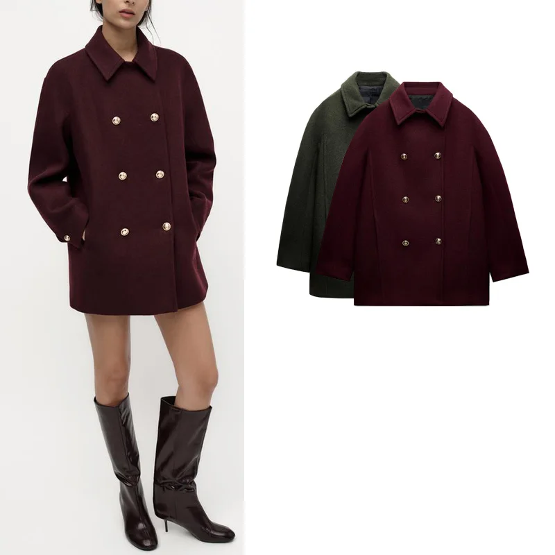 

Autumn Winter New Arrival Women's Briti Sle Long Sve Turn-down Collar Double-breasted Coat Jaet 2025 Spring Thiene...
