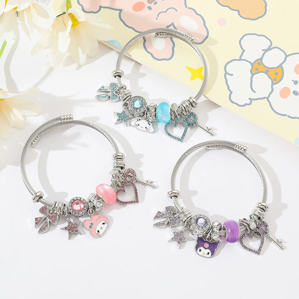 Sanrio Melody Kuromi Cinnamoroll Bracelet for Women, Cartoon Anime Action Figures Jewelry, Birthday Accessories, Gift