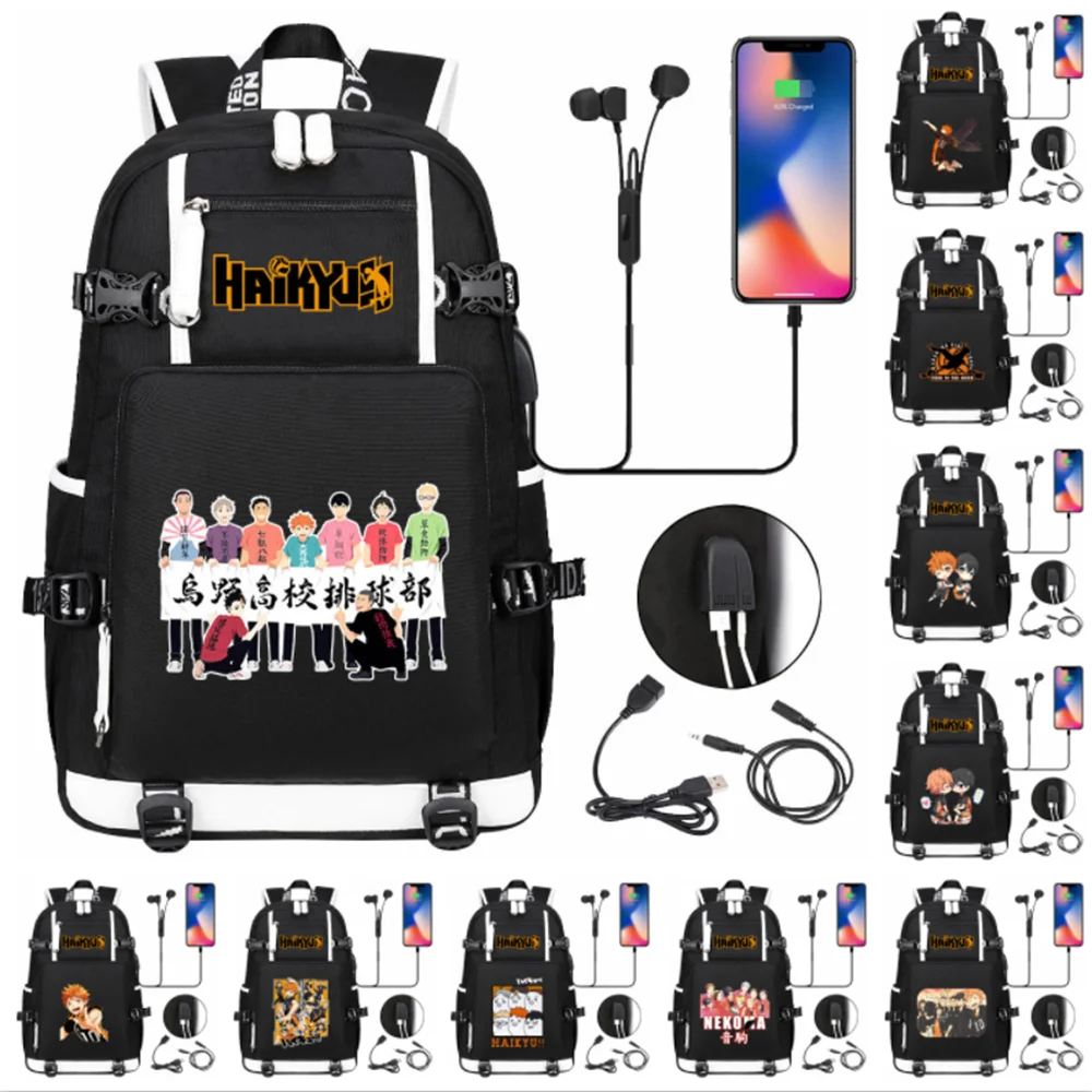 Anime Haikyu Karasuno ransel untuk pelajar tas buku sekolah ransel uniseks tas Travel tas bahu Laptop modis