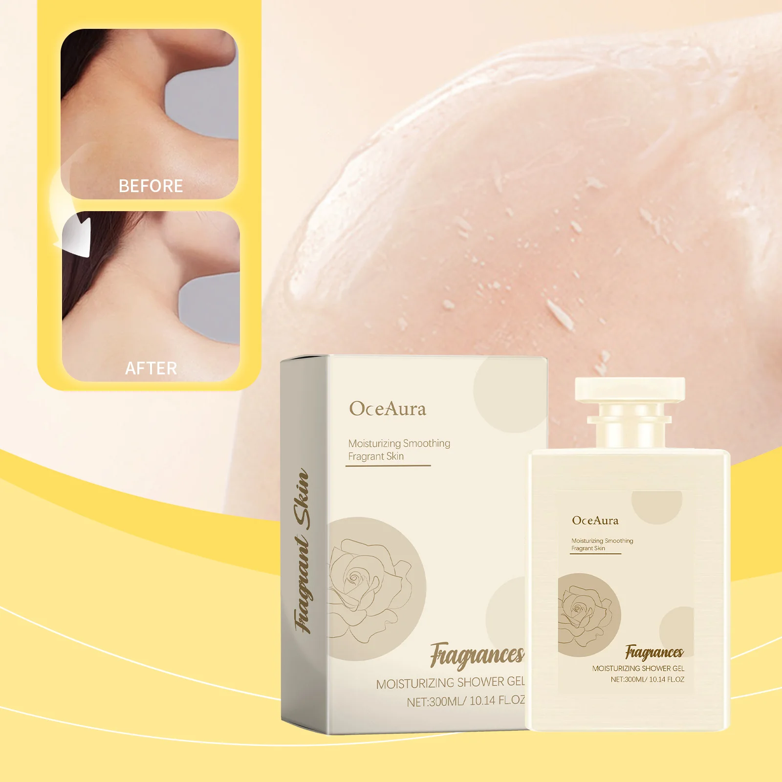 모이스춰라이징 샤워 젤 - 부드럽고 향기로운 피부를 위한 수분 공급 바디 워시, 300ml/10.14 Fl Oz, 영양이 함유된 럭셔리 목욕 젤