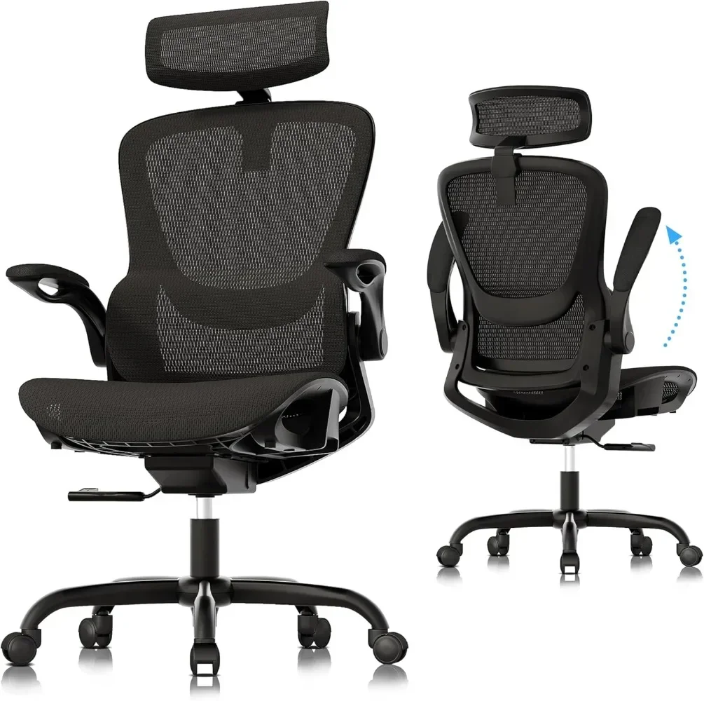 

Ergonomic Mesh Office Chair, Adjustable Home Desk Chair with Folding Armrest, 2D Headrest, Soft Seat and PU Wheel