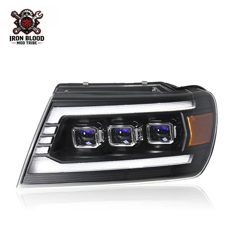 Suitable for 1999-2004 JEEP Grand Cherokee headlight assembly modification with LED daytime running lights, sequential turn sign