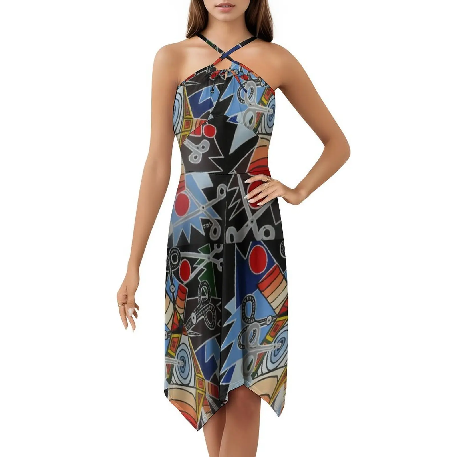 فستان قصير على طراز Preppy للنساء على شكل حرف a فضفاض مناسب فستان يوم غير رسمي مقص تجريد الألم فساتين نسائية #5