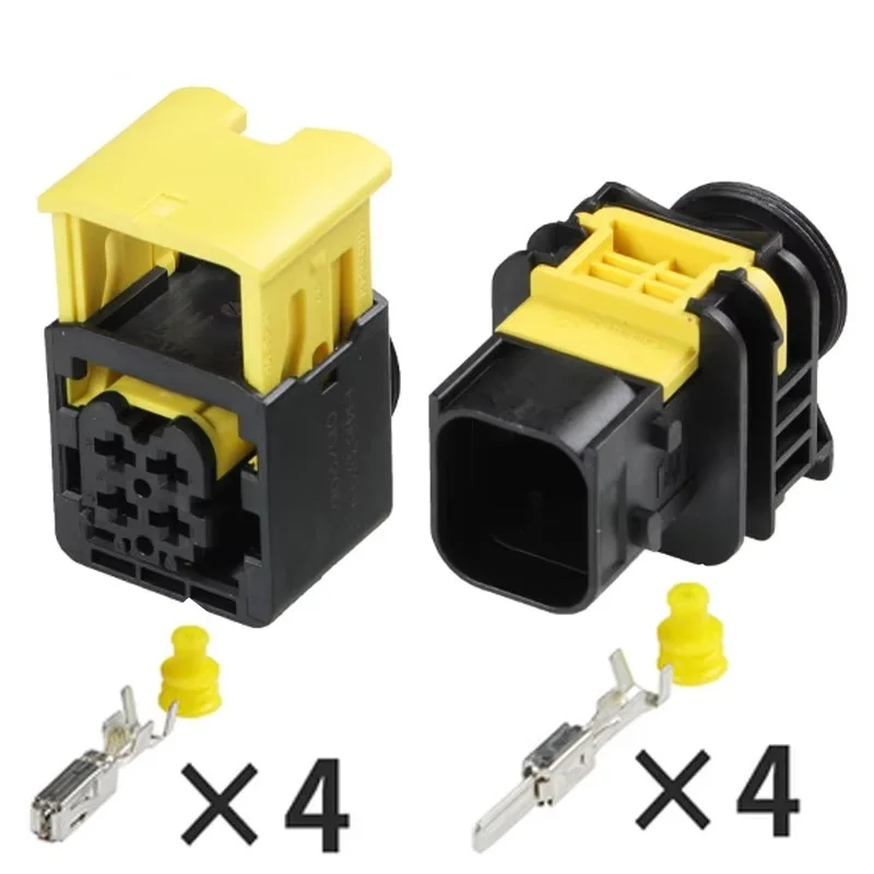 1-20 Sets 4 Pin Quality Guaranteed Yellow Black Auto IP67 Automotive Electrical Male Female Connector 1-1418390-1 1-1703818-1