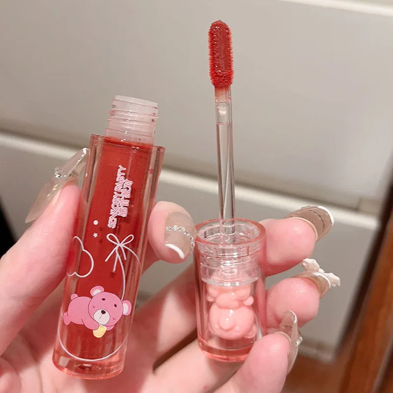 Liquid Lipstick Crystal Glossy Lip Glaze Mirror Cute Bear Lip Gloss Waterproof Transparent Nude Lip Girls Makeup Korean Makeup