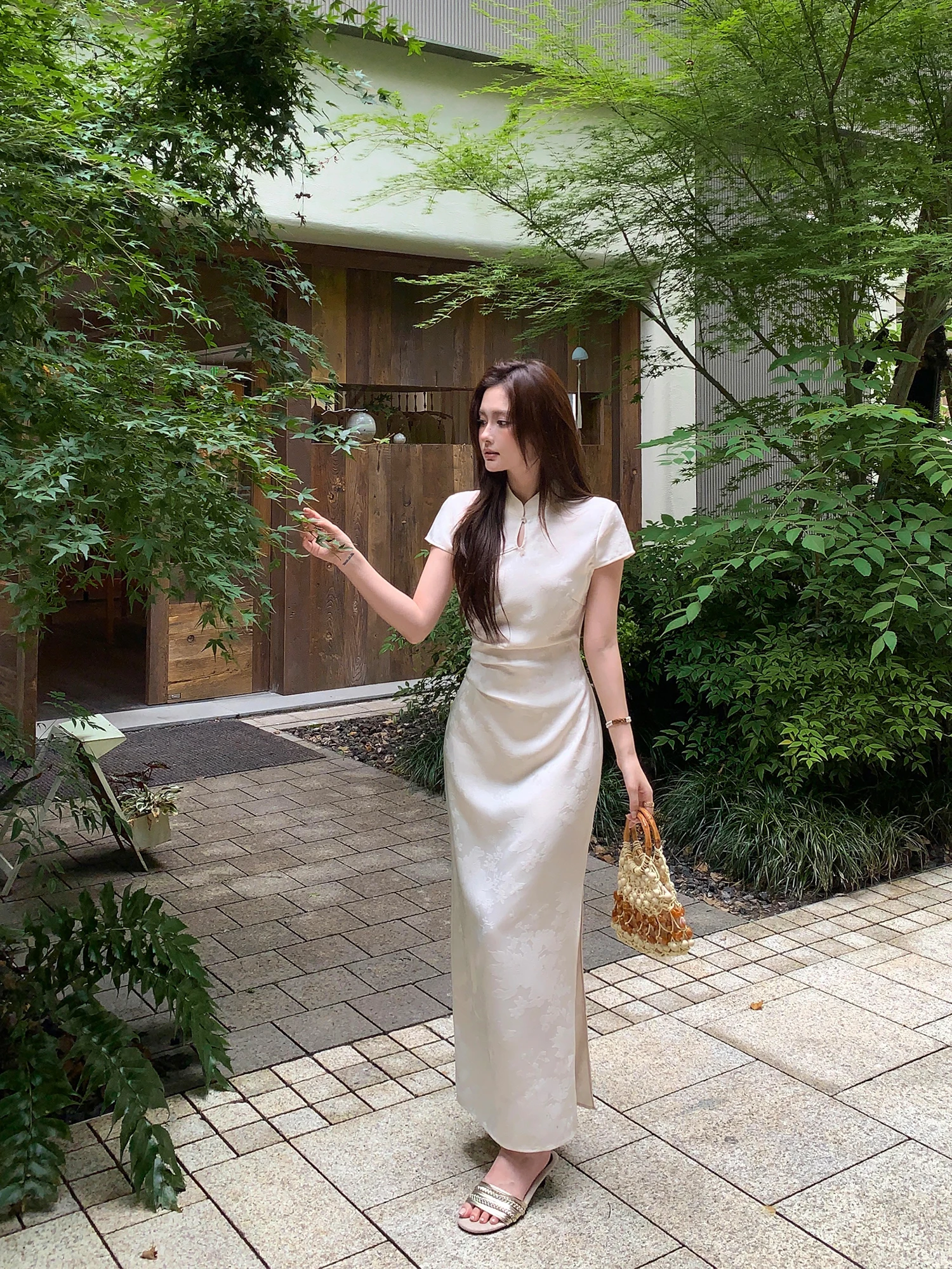 Pusumede Chinese Style Dark Pattern Embroidery Dress Women's Waterdrop Collar Slim Fit Short Sleeve Casual Fashion Dress