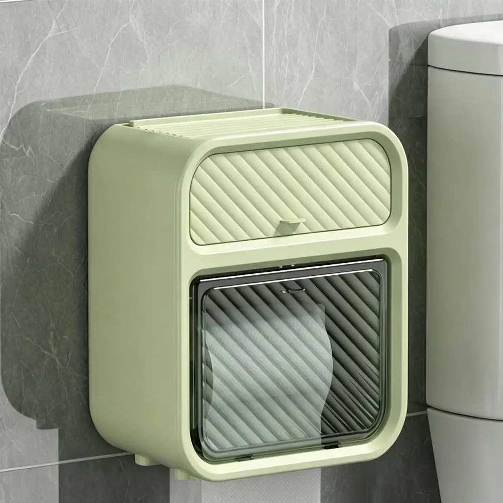 Waterproof Tissue Box Holder Bathroom Tissue Box with Storage Shelf Wall Mounted Waterproof Toilet Paper Holder for Rolls view 3