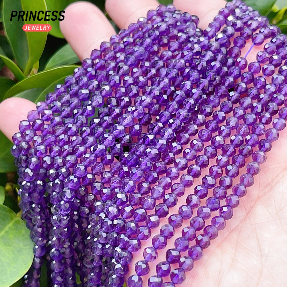 A ++ Natural Amethyst ungu Quartz 4.5mm manik-manik segi untuk membuat perhiasan pesona gelang kalung DIY aksesoris grosir