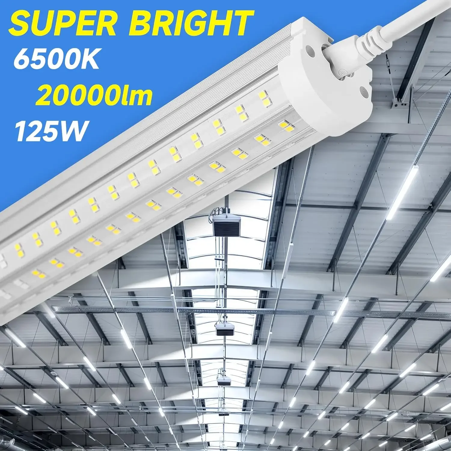 LED Shop Light, U Shape 125W Integrated LED Tube Light, 6500K Clear White, 20000LM Super Bright LED Lighting, Flush Mount/Hangin