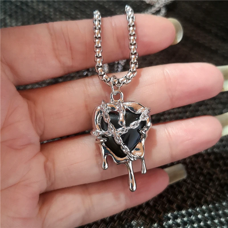 Gothic Y2K Black Thorn Cross Heart Pendant Choker Box Chains