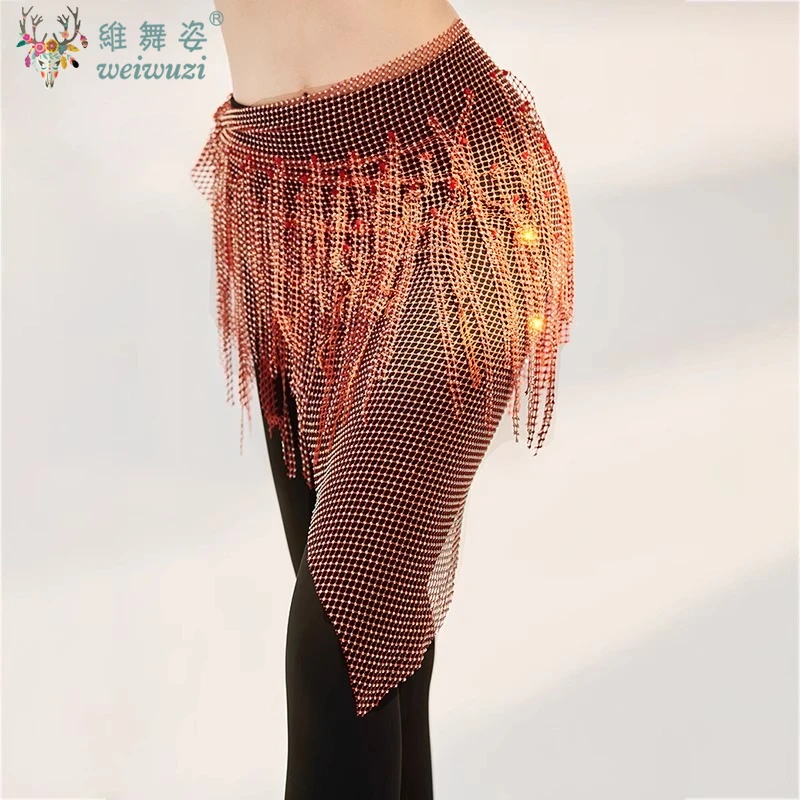 Sciarpa da donna per danza del ventre con diamanti, squisita nappa, scialle, cintura in vita, catena, vestito rave, costume di scena, pratica di abbigliamento da ballo