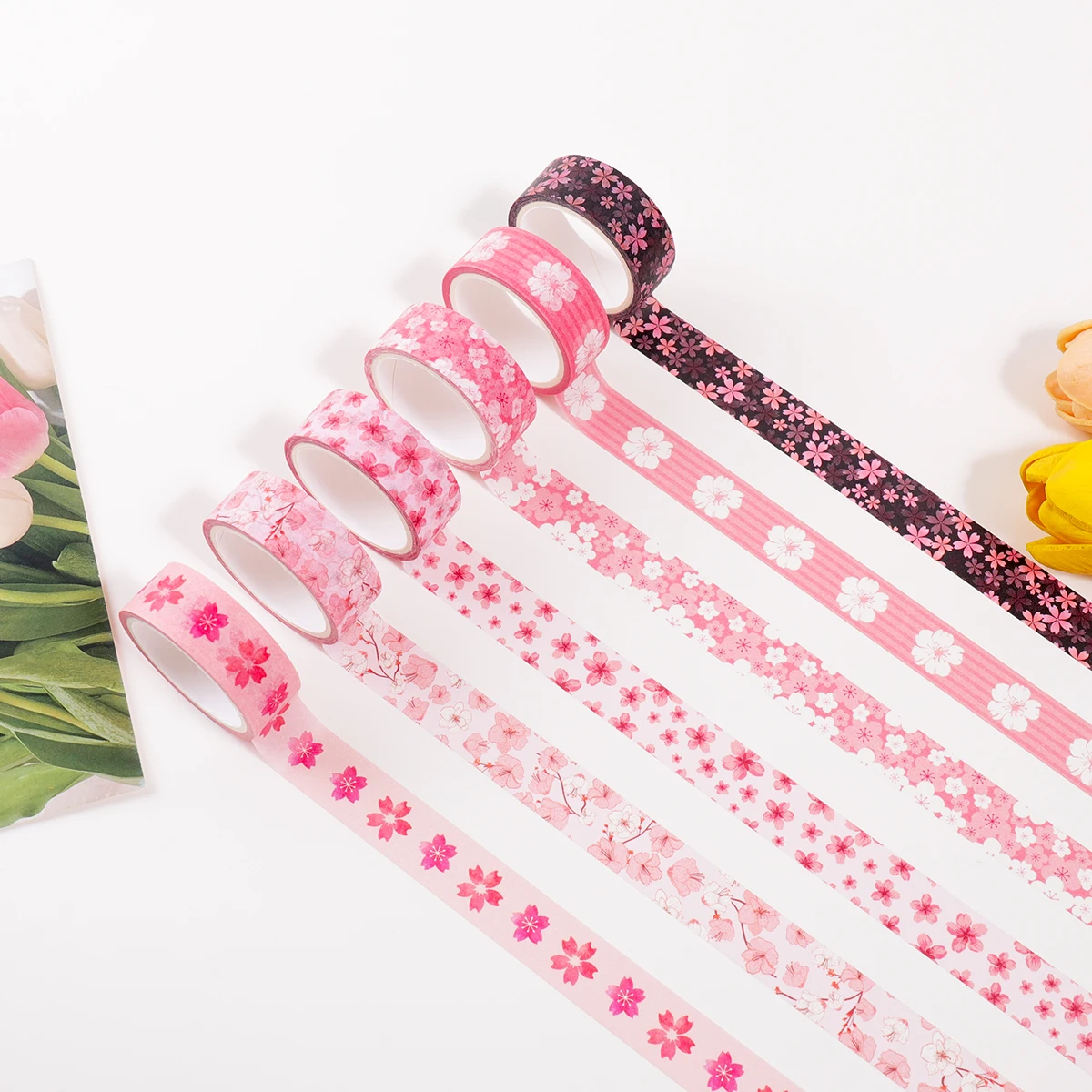 Beautiful cherry blossom pattern pink washi tape, spring flo