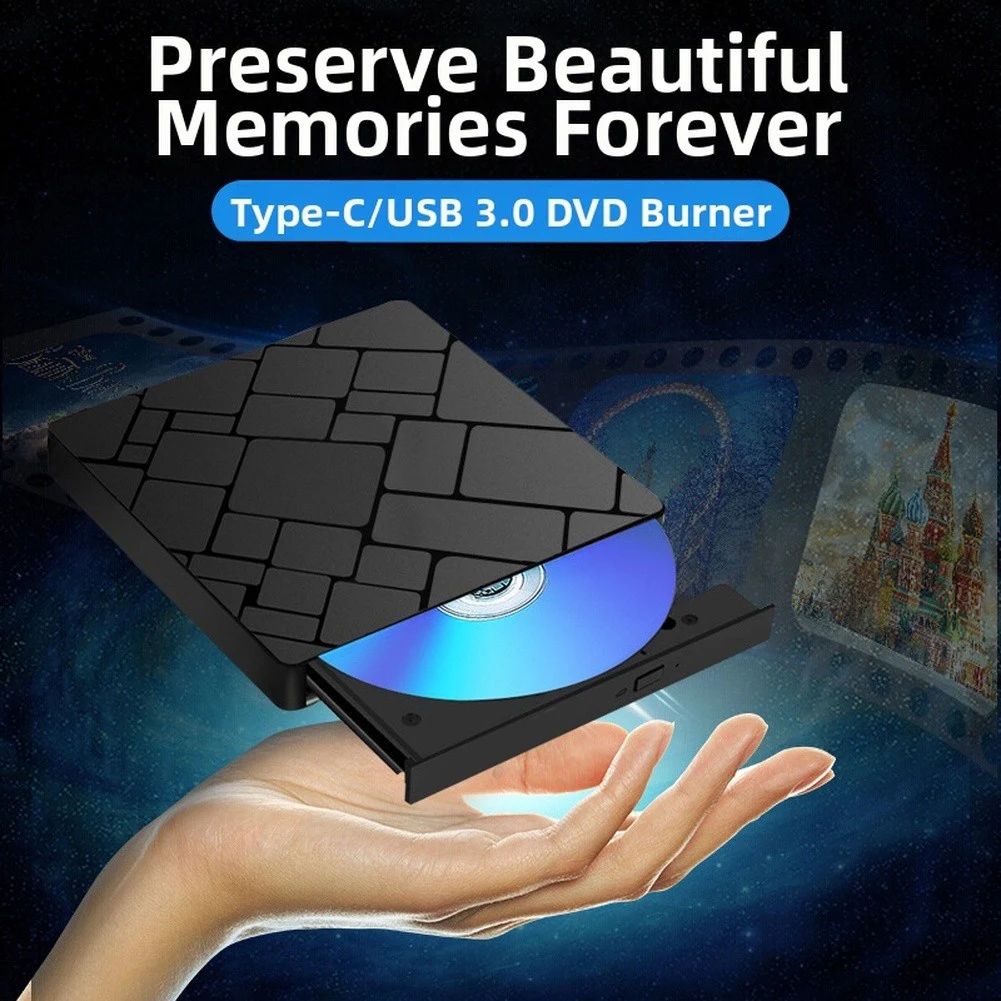 Portable DVD Burner USB-C & USB 3.0 External High-Speed Play External Optical Drives DVD/CD Burner For Laptop PC
