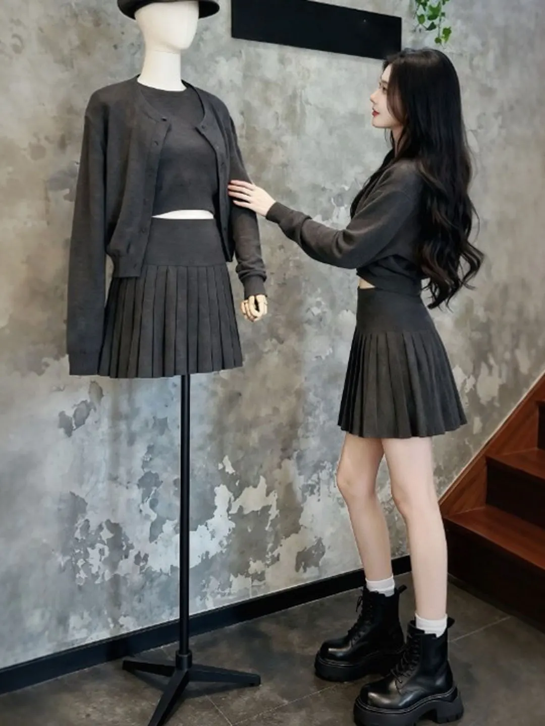 

Korean Style Knitted Cardigan Base Shirt Half Skirt Three Piece Set Spring Fashion Women's Comfortable Slim Fit Casual Outfit