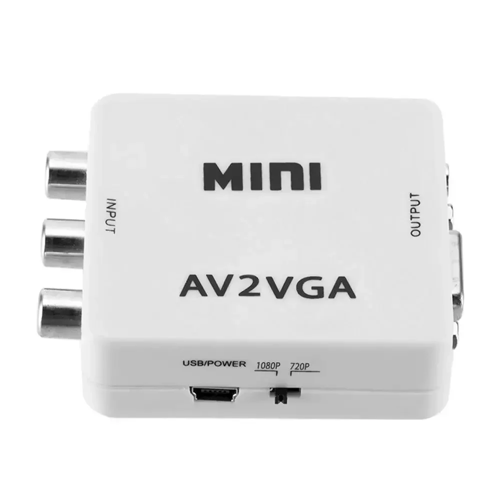 Mini HD AV2VGA Video Digital Converter Box with 3.5mm Audio AV RCA CVBS to VGA Video HDTV Adapter Conversor Box with USB Cable