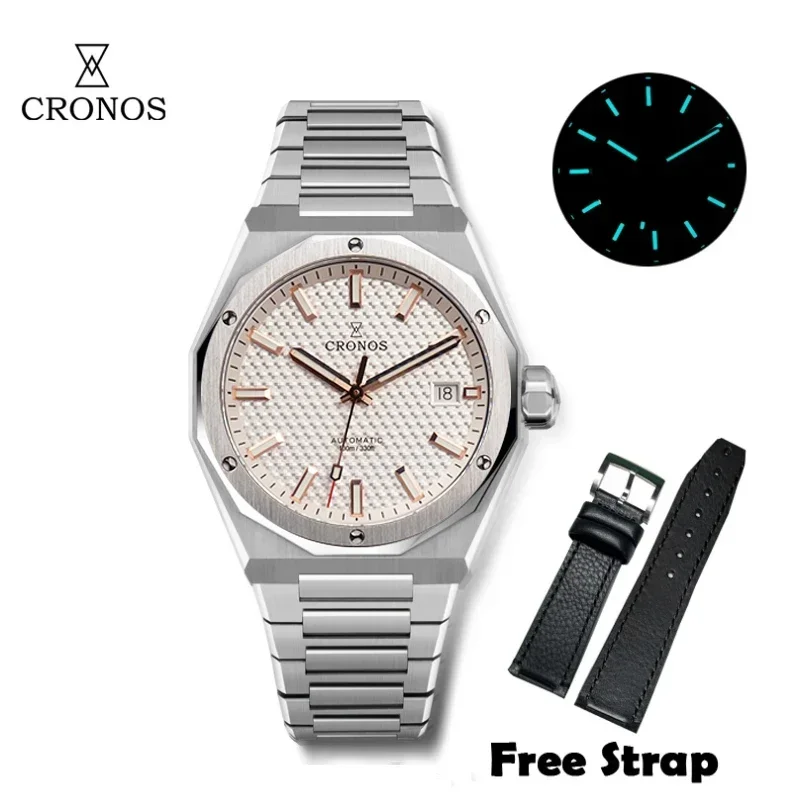 Cronos Luxury Men Watch 39mm Skyline Automatic PT5000 SW200 Wristwatches Sapphire Leather Strap 10ATM See-through Back L6028M