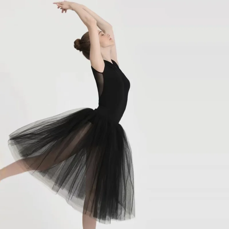 Bianco nero maglia pizzo 60CM lungo classico Tutu balletto adulto Ballerina danza elastico in vita Tulle gonna a sfera all'ingrosso