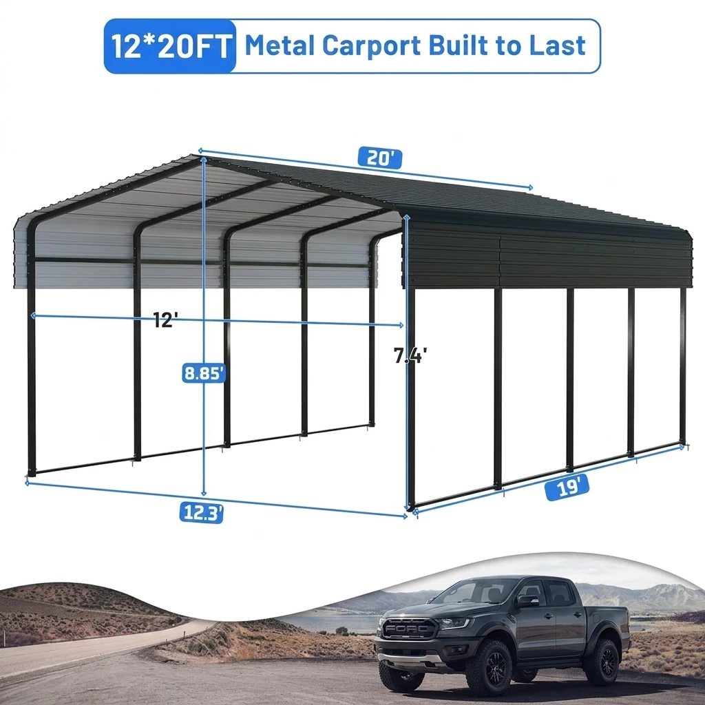 Prefab Wholesale 12*20ft Prefab Vehicle Shed Kit Boat Shelter Outdoor Heavy Duty Galvanized Steel Metal Carports Factory