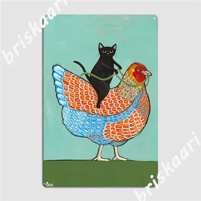 Chicken Ride Wyandotte And Black Cat Poster Metal Plaque Club Home Vintage Mural Painting Pub Garage Tin Sign Poster