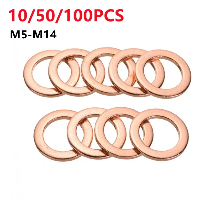 100/50/10pc Copper Washer Flat Ring Seal Spacer M5 M6 M8 M10 M12 M14 O Ring Gasket Solid Shim Pad Sump Plug Hardware Accessories