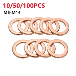 100/50/10pc Copper Washer Flat Ring Seal Spacer M5 M6 M8 M10 M12 M14 O Ring Gasket Solid Shim Pad Sump Plug Hardware Accessories
