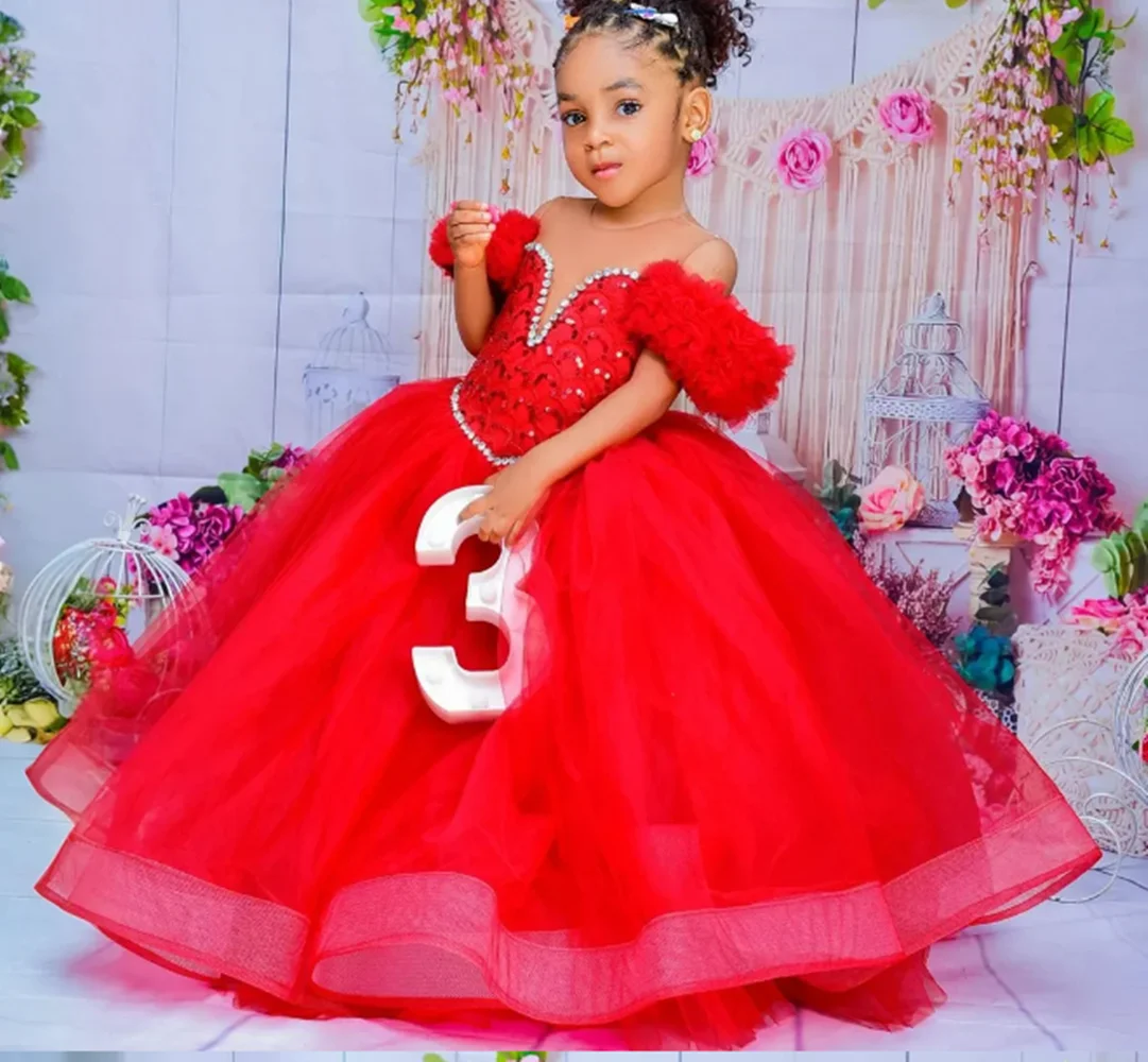 Flower Girl Dresses For Wedding Beaded Tulle Toddler Girls Pageant Dress Kids Formal Wear