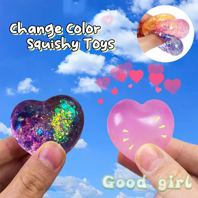 

1Pc Changing Color Heart Squeeze Toy Sequins Love Fidget Toy Squishy Pinch Kneading Toy Stress Reliever Toy Kid Party Favor