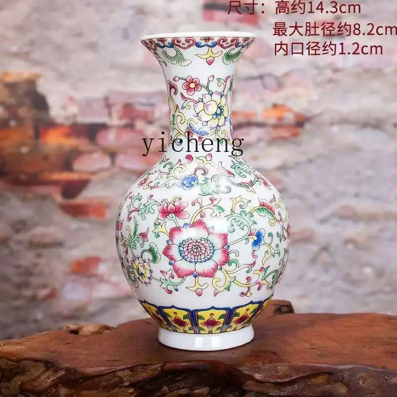 

Blue and white porcelain art Chinese enamel color ceramic vase small flower ware office handicraft creative simple home ornament