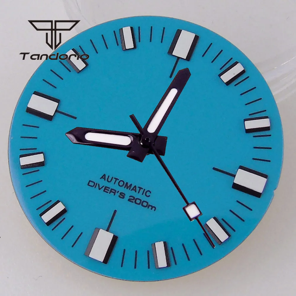 tandorio 28,5 mm mehrfarbiges Zifferblatt, steriles Zifferblatt, Zeiger-Set, grün leuchtende Zubehörteile, passend für NH35 NH36 ETA2824 PT5000 Autowerk 6