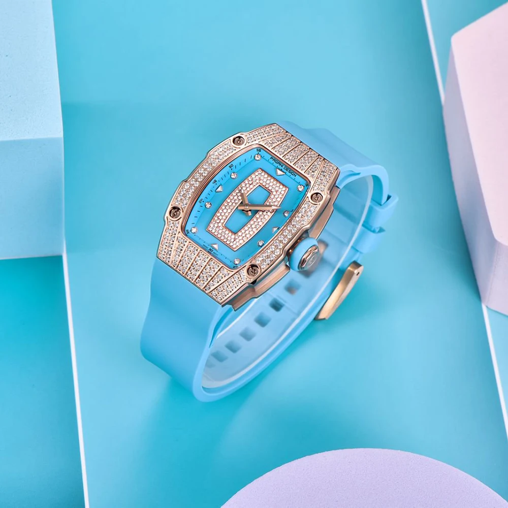 PAGANI DESIGN ساعة نسائية فاخرة مرصعة بالألماس موضة مطاطية مقاومة للماء حافظة دلو من النبيذ المضيء ساعة نسائية + صندوق هدايا #4