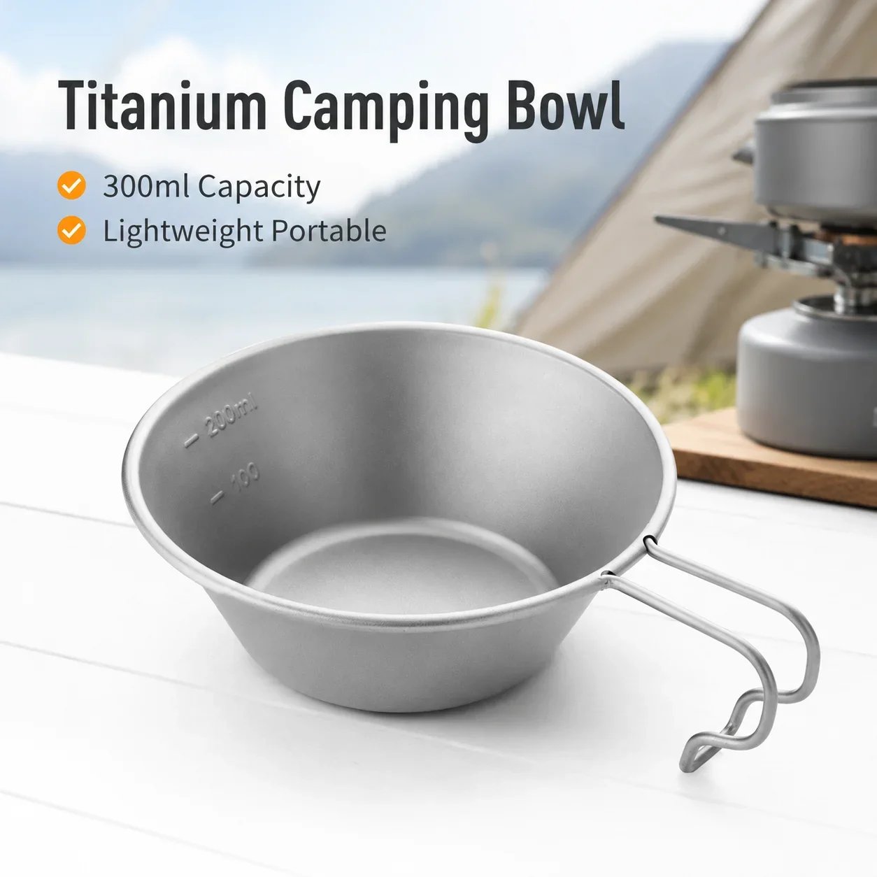 Titanium Sierra Bowl Lightweight Camping Cup with Fixed Handle Portable Cookware for Hiking Picnic Outdoor Travel Meal Use