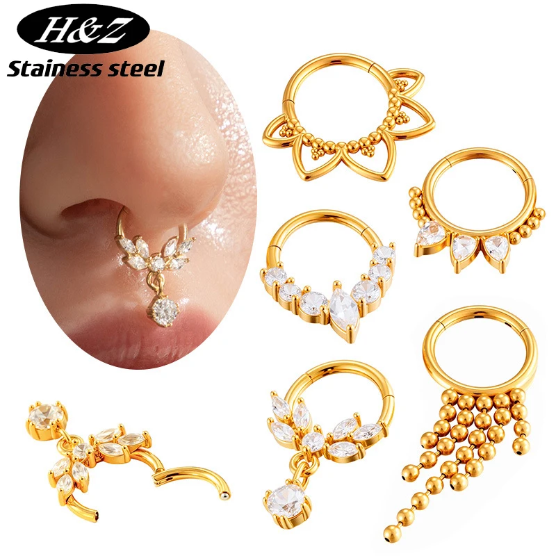 

1PC Stainless Steel 16G Goth Piercing Jewelry Nose Ring Hinged Nose Septum Hoop CZ Clicker Helix Daith Conch Cartilage Earrings