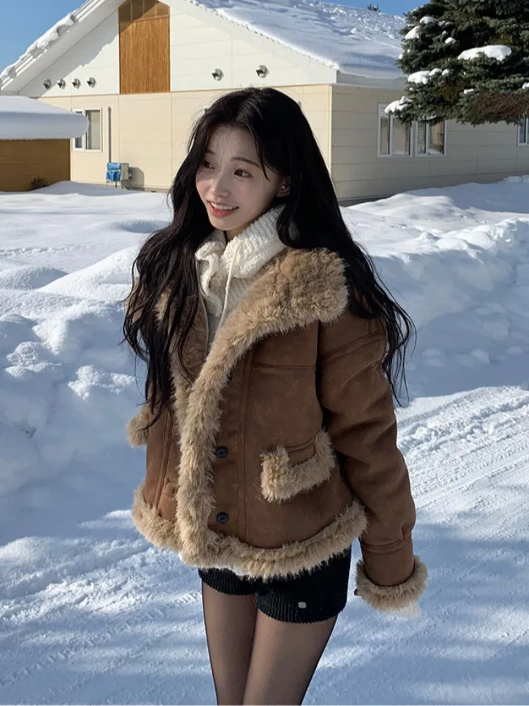 양털 자켓 여성용 따뜻한 겨울 코트 디자인 감각 면 의류 한국 스타일 레귤러 핏 온라인 독점