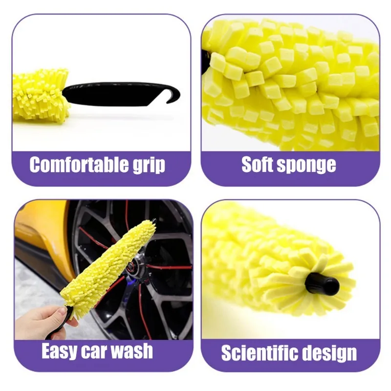 Car Wheel Brush Car Rim Scrubber Cleaner Duster Tire Cleaning Brush Tools Motorcycle Truck Wheels Detailing Brush Grooming Brush