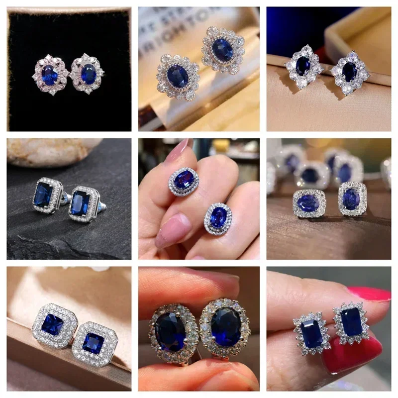 Temperament Royal Blue Light Luxury Zircon Earrings 2024 New Fashion Ins Style Attending Banquet Jewelry