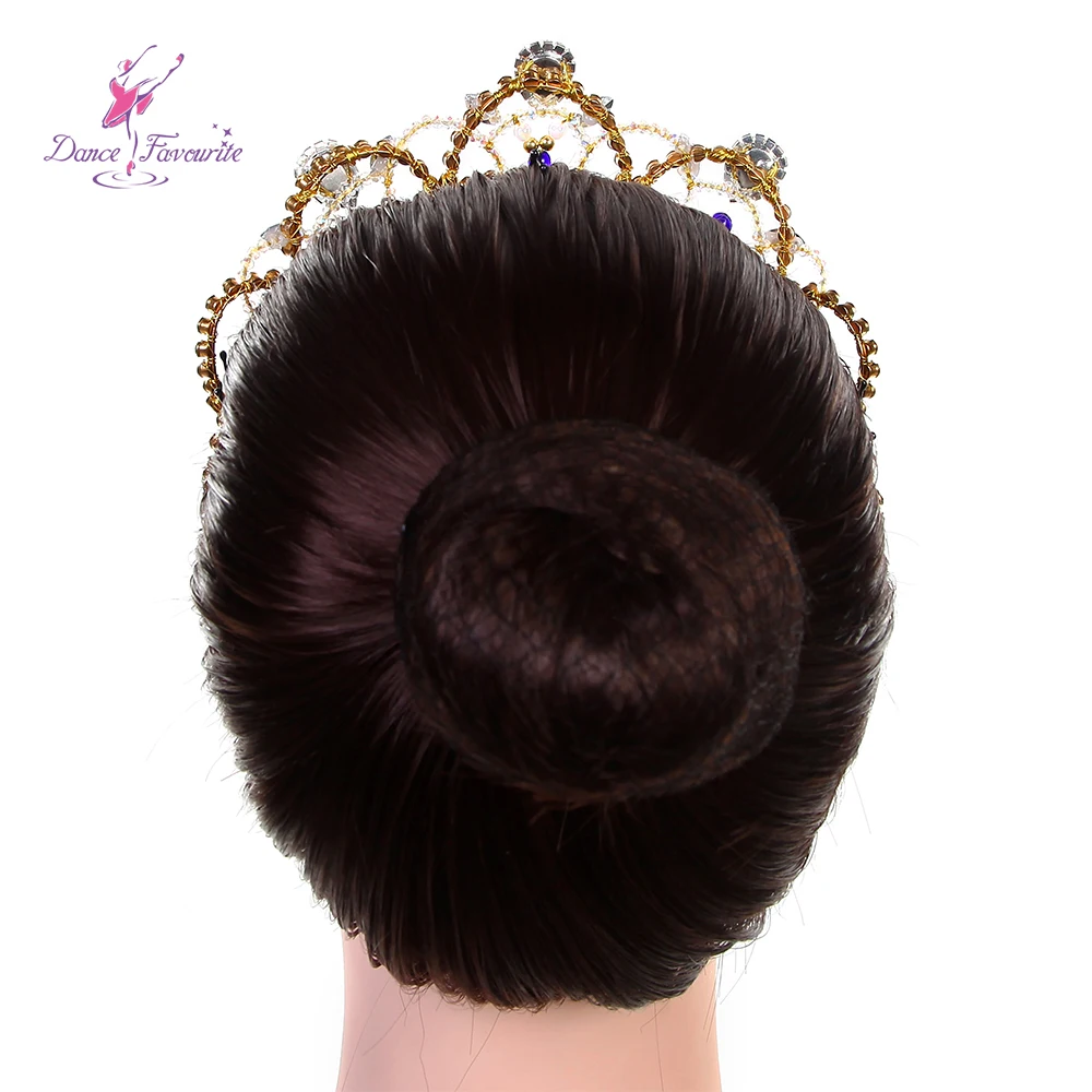 HB051 Gold Sequin Ballet Tiara Hair with Royal Blue Stone Accessories Girls Ballerina Headdress